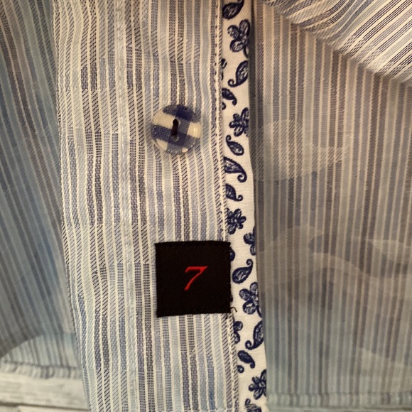 7 Downie St Couture Men’s Blue Striped Button Up Shirt Size M/L UK 4 - Picture 5 of 13